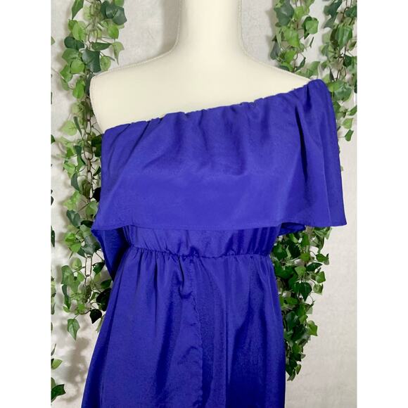 Vintage Hello Miss Royal Blue Asymmetrical One Sleeve Ruffle Mini Dress Small - Picture 3 of 8